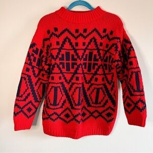 Vintage Jones New York Sport Red Hand Knitted 100% Wool Crew Neck Sweater Small